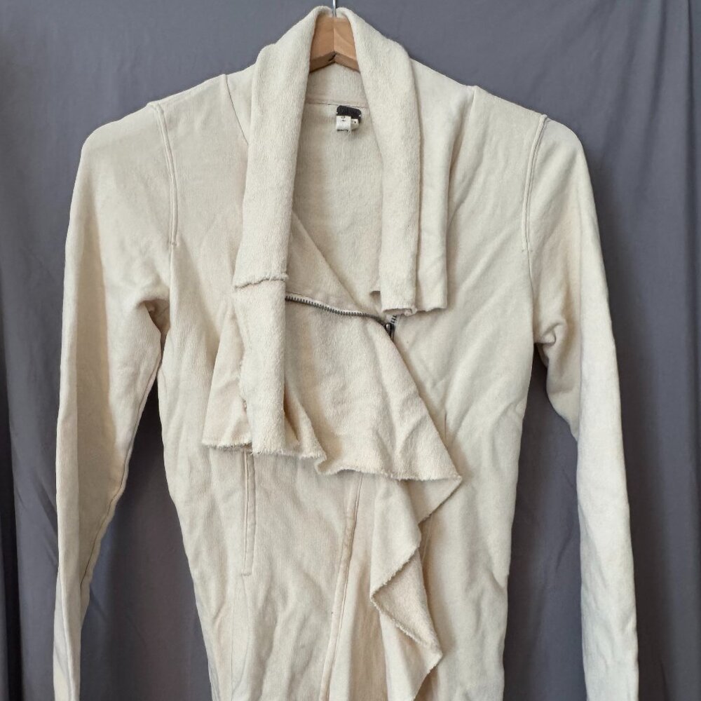 We The Free Free People Cream Ruffle Moto Jacket Asymmetrical Zip Boho Cardigan